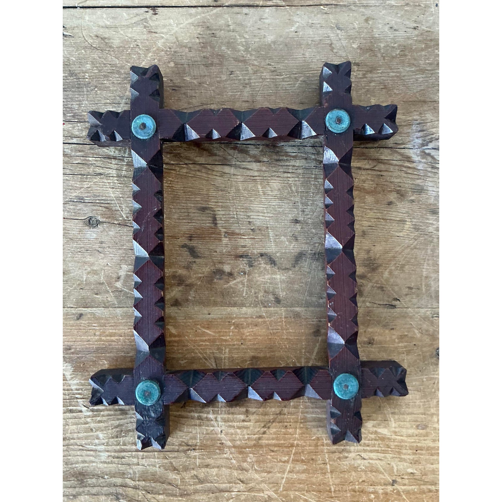 Vintage Boho Tramp Art Frame - Side view