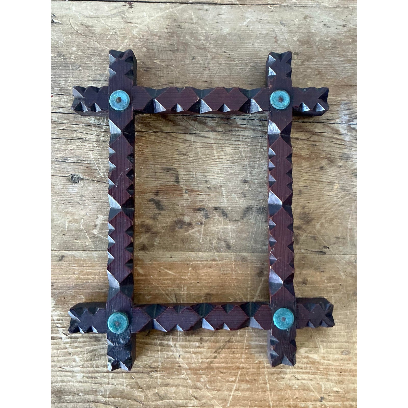 Vintage Boho Tramp Art Frame - Back view