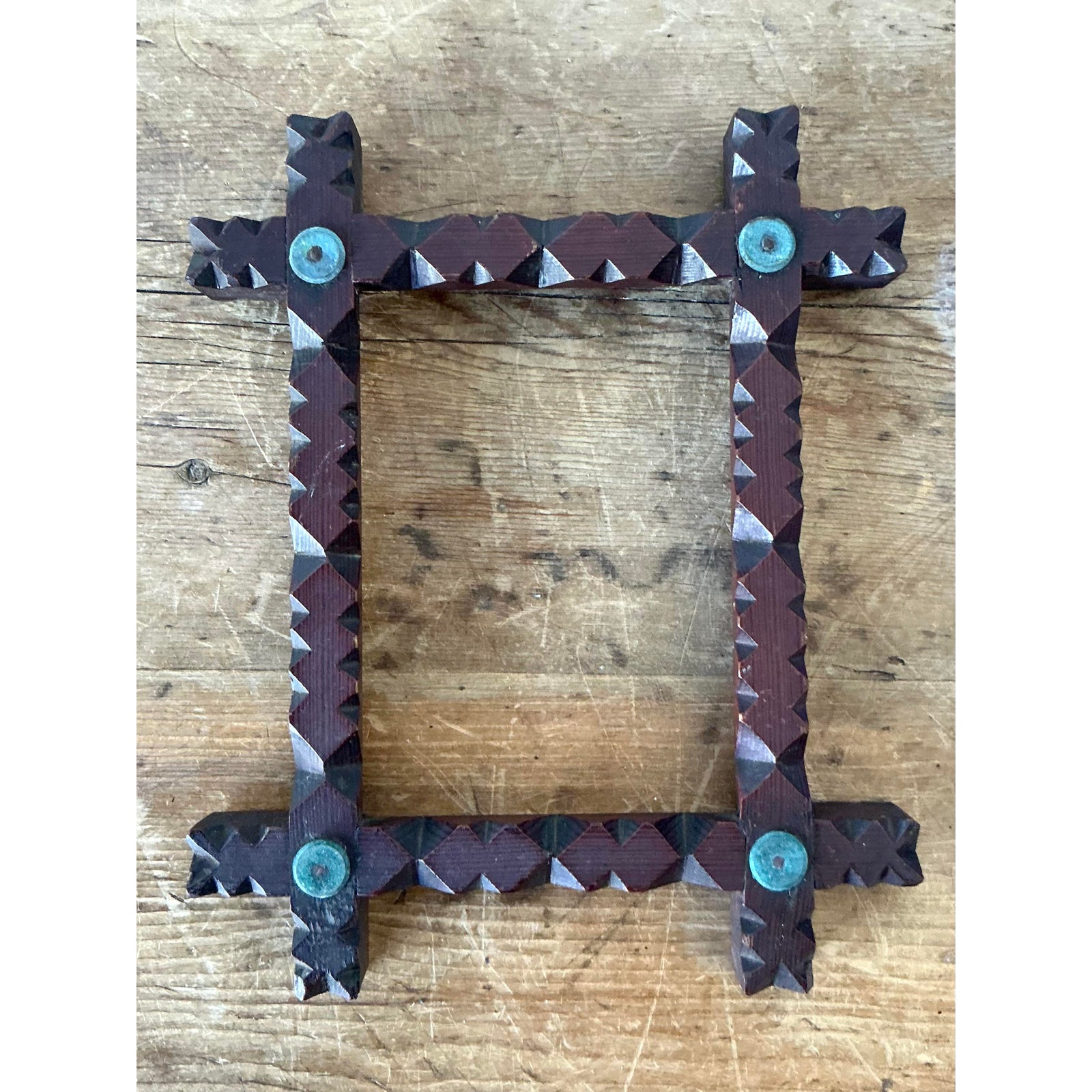 Vintage Boho Tramp Art Frame - Top view