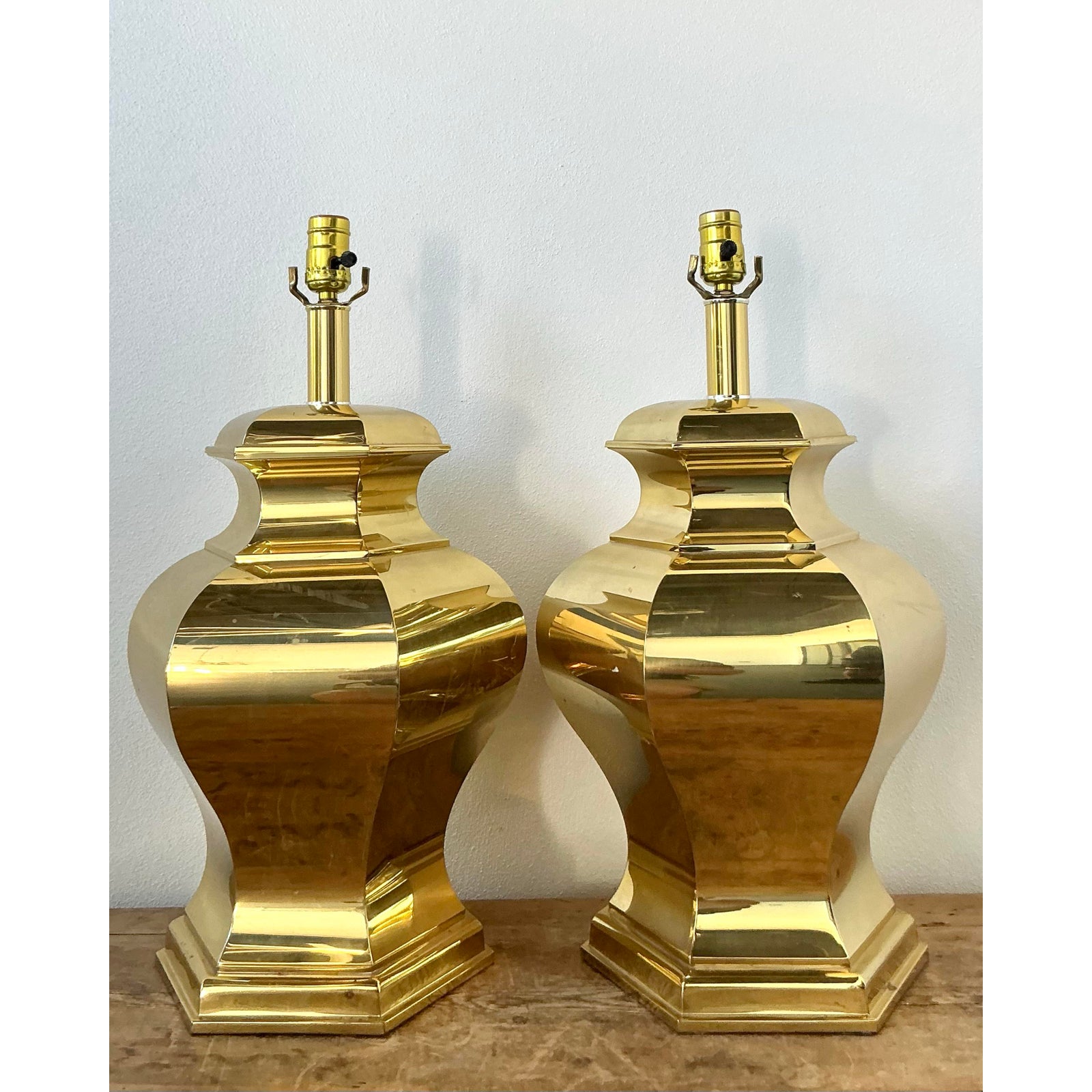 Vintage Boho Faceted Brass Lamps - A Pair - Side view