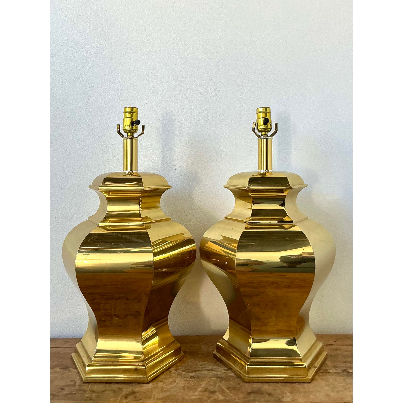 Vintage Boho Faceted Brass Lamps - A Pair - Back view