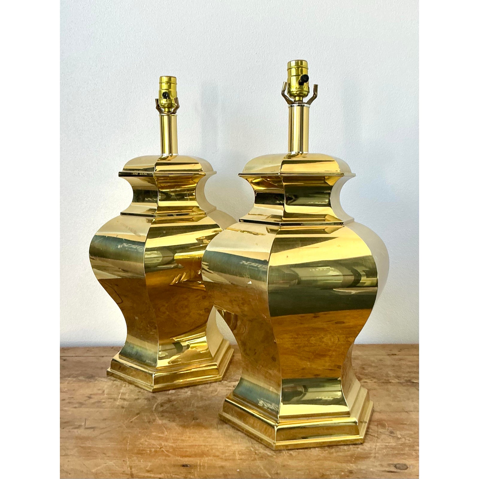 Vintage Boho Faceted Brass Lamps - A Pair - Top view