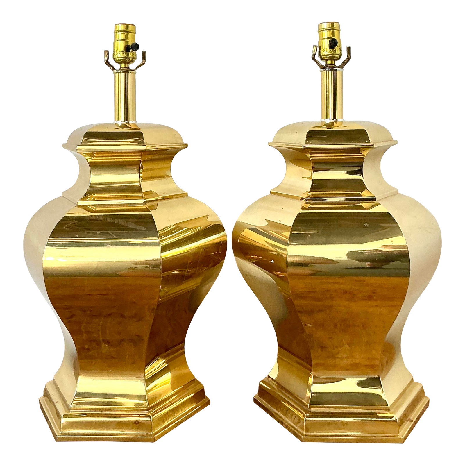 Vintage Boho Faceted Brass Lamps - A Pair