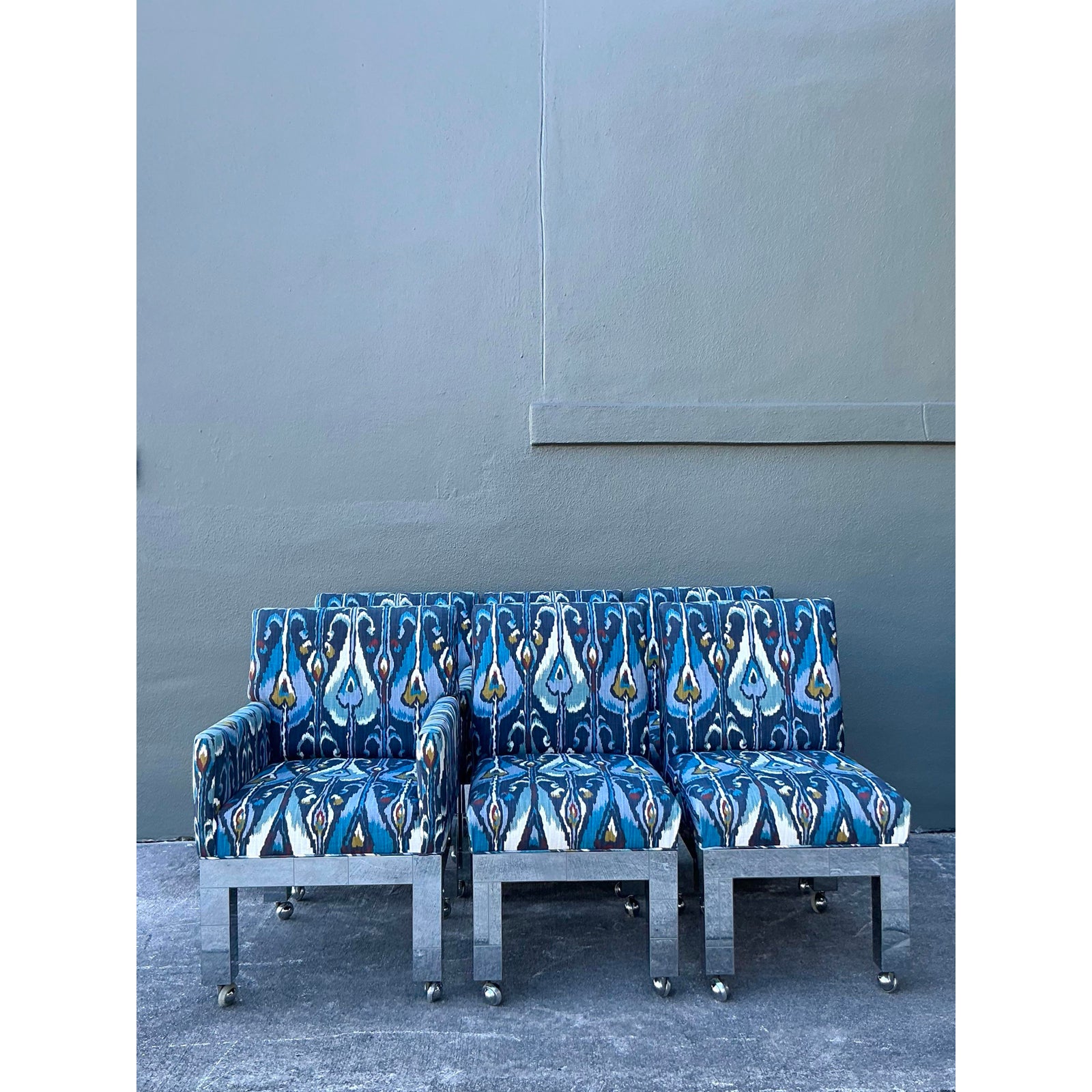 Vintage Boho Paul Evans Cityscape Chrome Dining Chairs - Set of 6 - Detail view