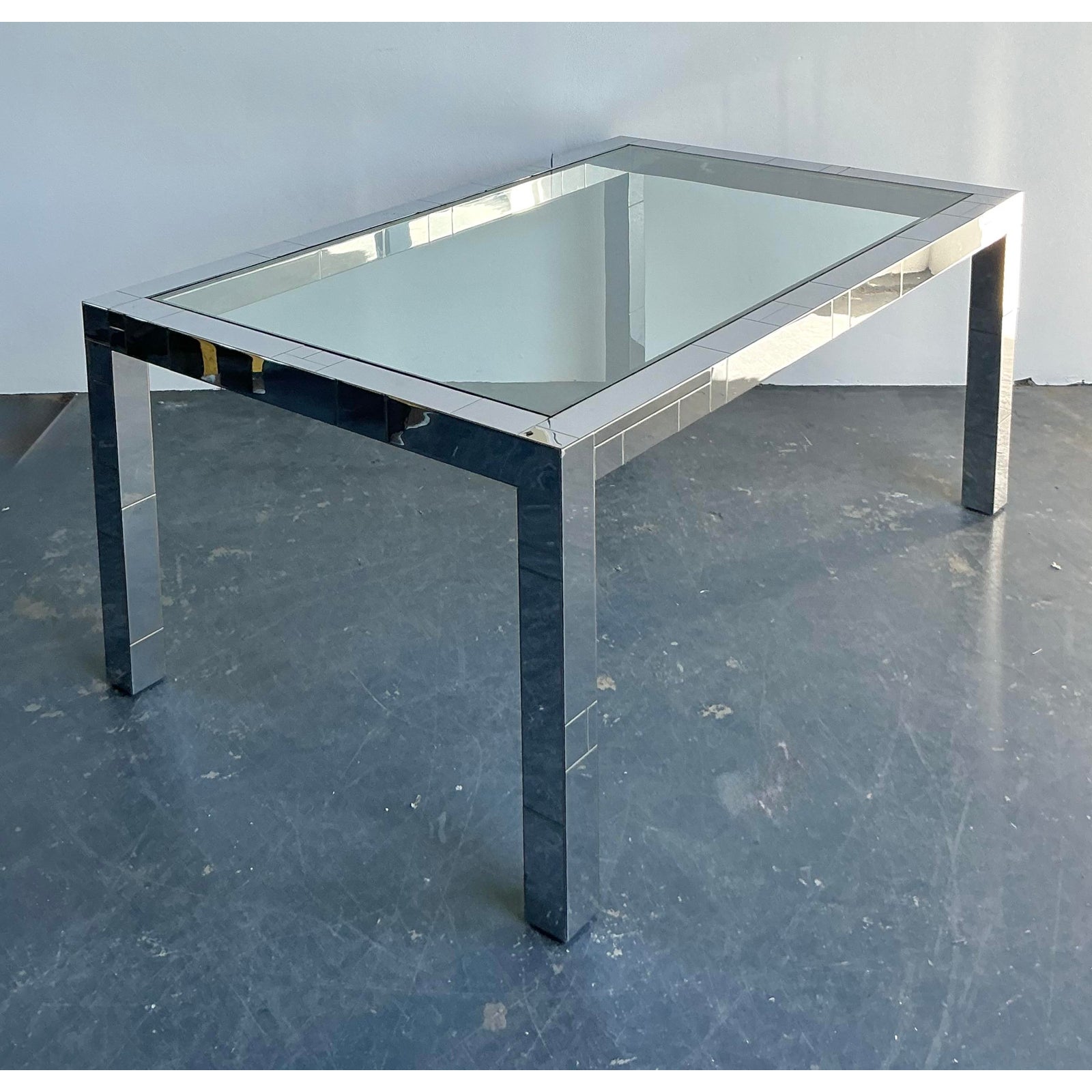 Vintage Boho Chrome Cityscape Dining Table After Paul Evans - Side view