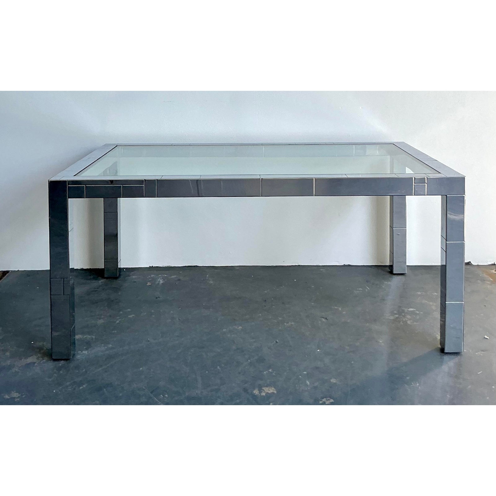 Vintage Boho Chrome Cityscape Dining Table After Paul Evans - Top view