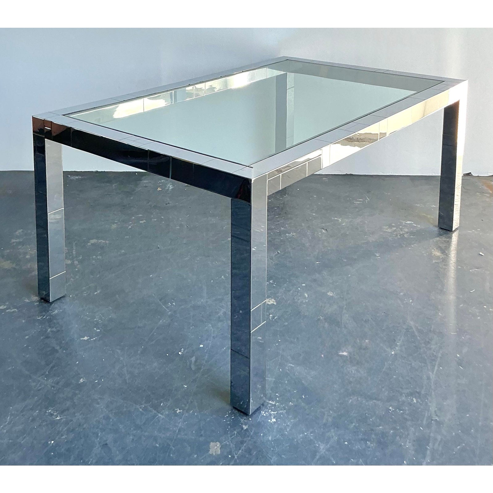 Vintage Boho Chrome Cityscape Dining Table After Paul Evans - Detail view