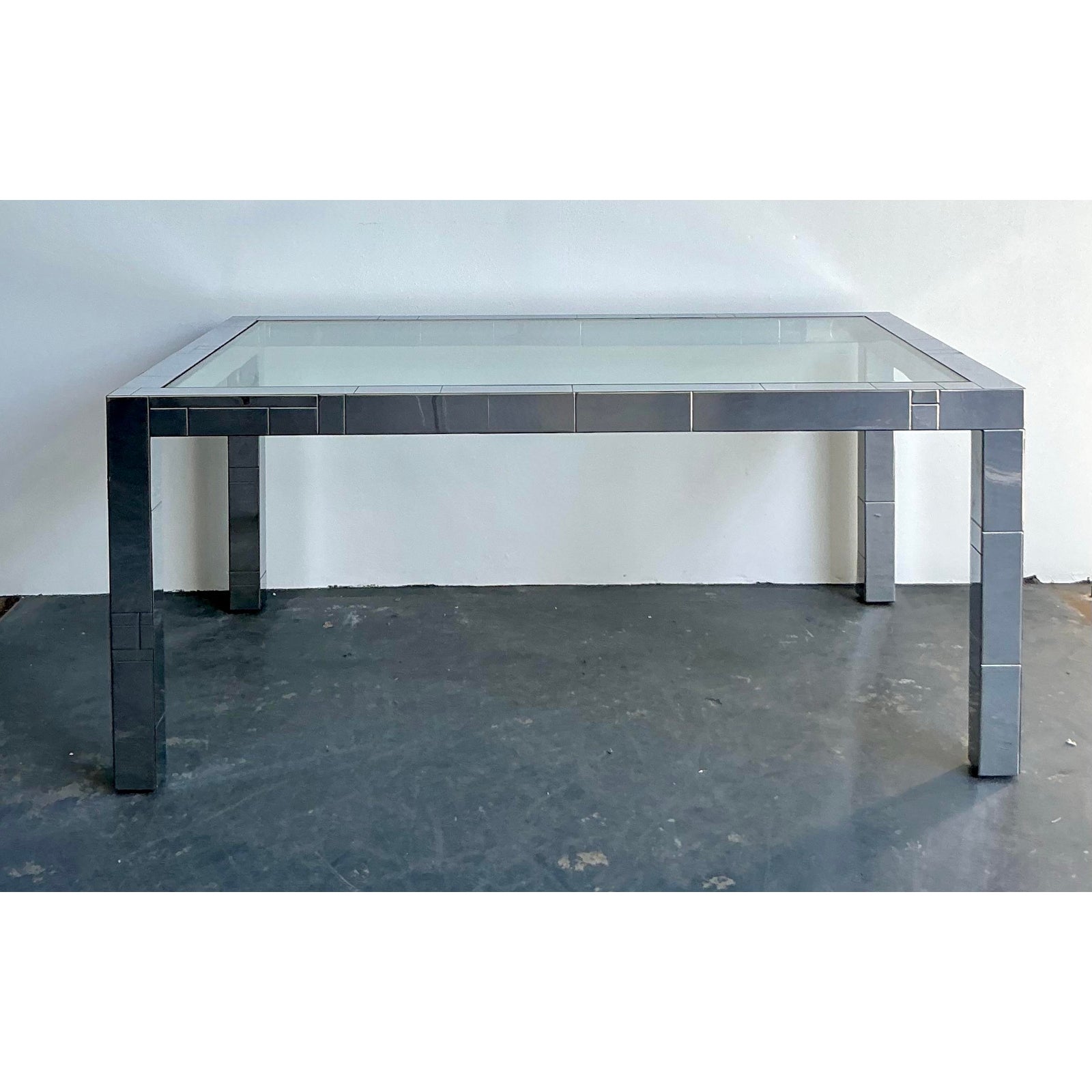 Vintage Boho Chrome Cityscape Dining Table After Paul Evans - Back view
