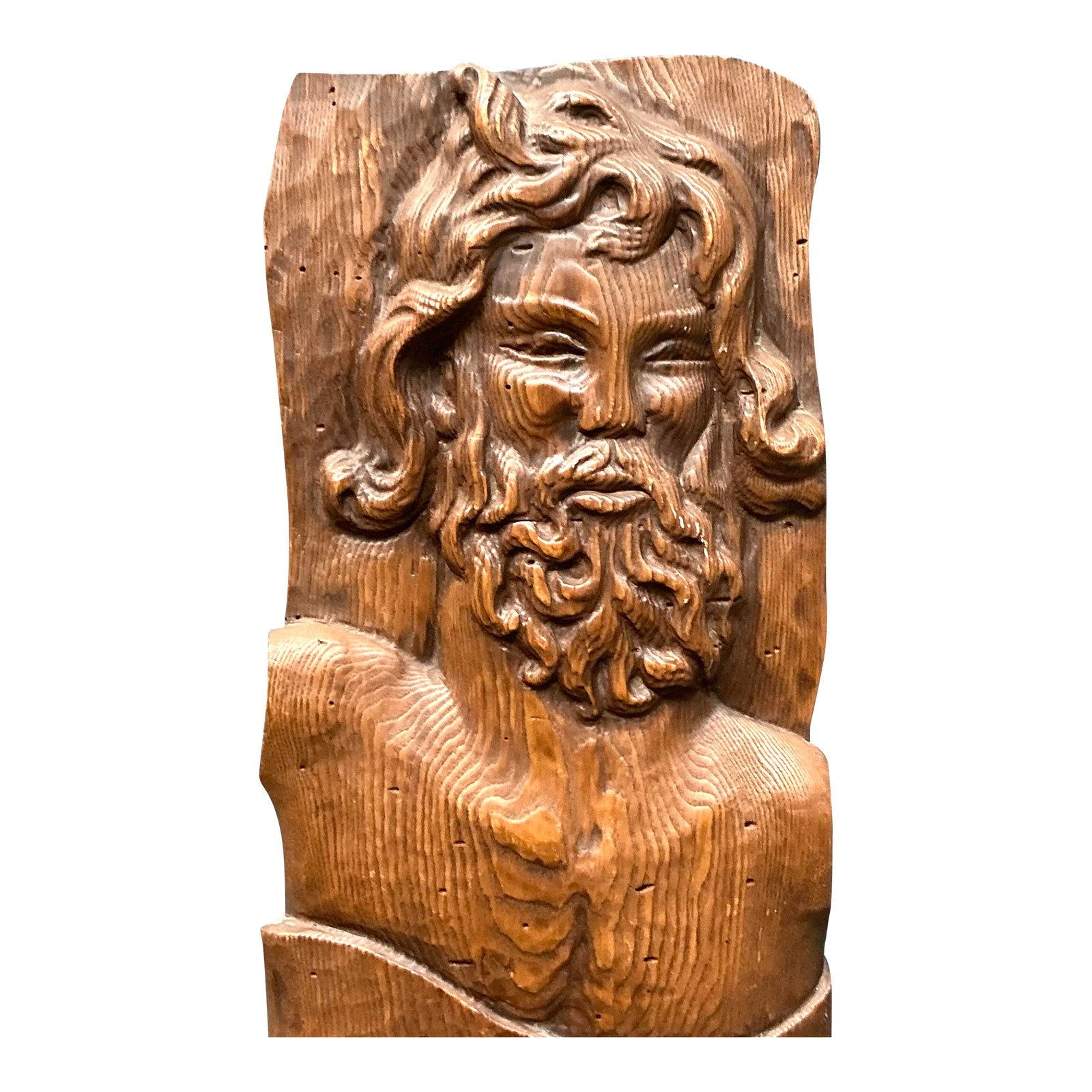 Vintage Boho Carved Wood Panel of Man