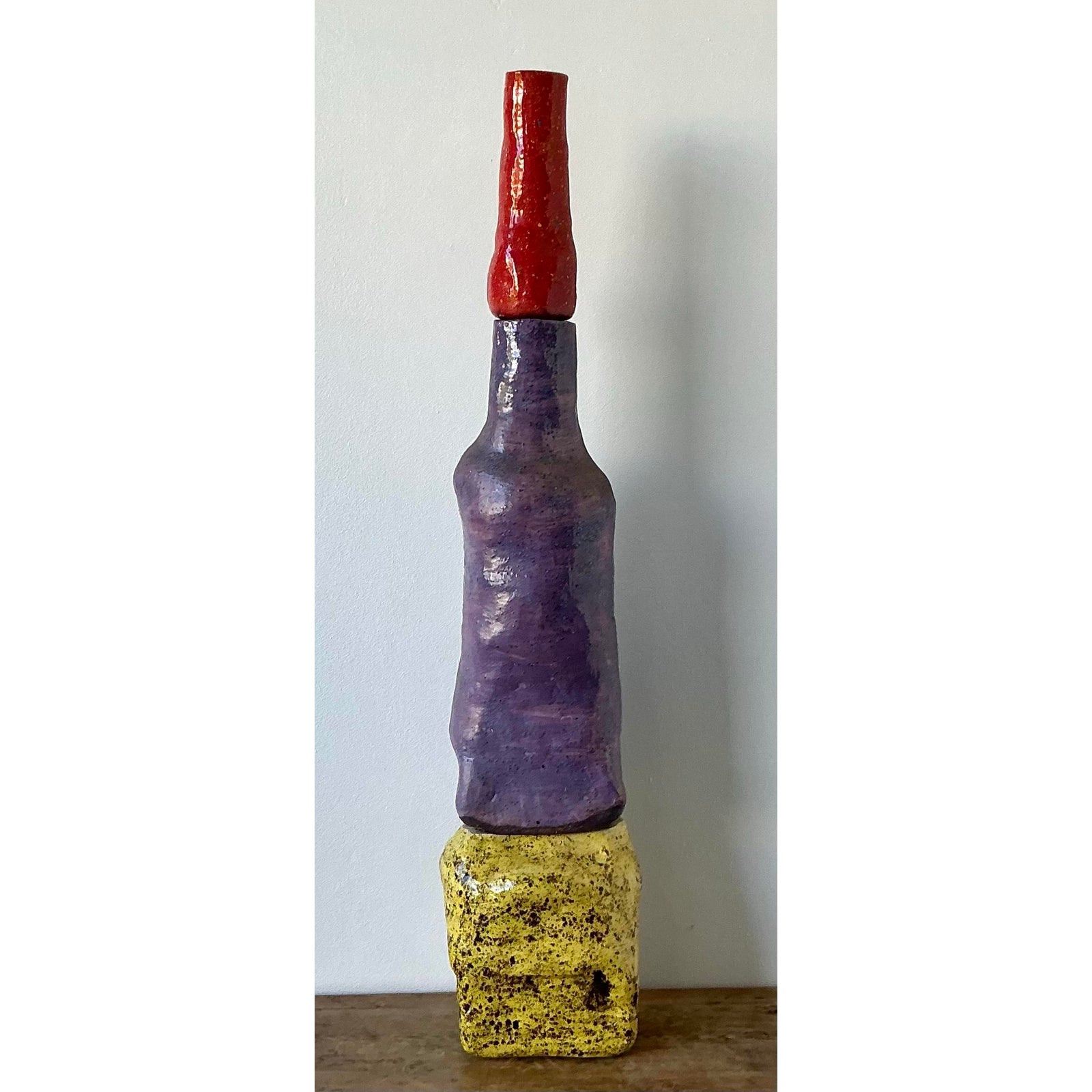 Vintage Boho Original Stacked Glazed Ceramic Totem Sculpture - Top view