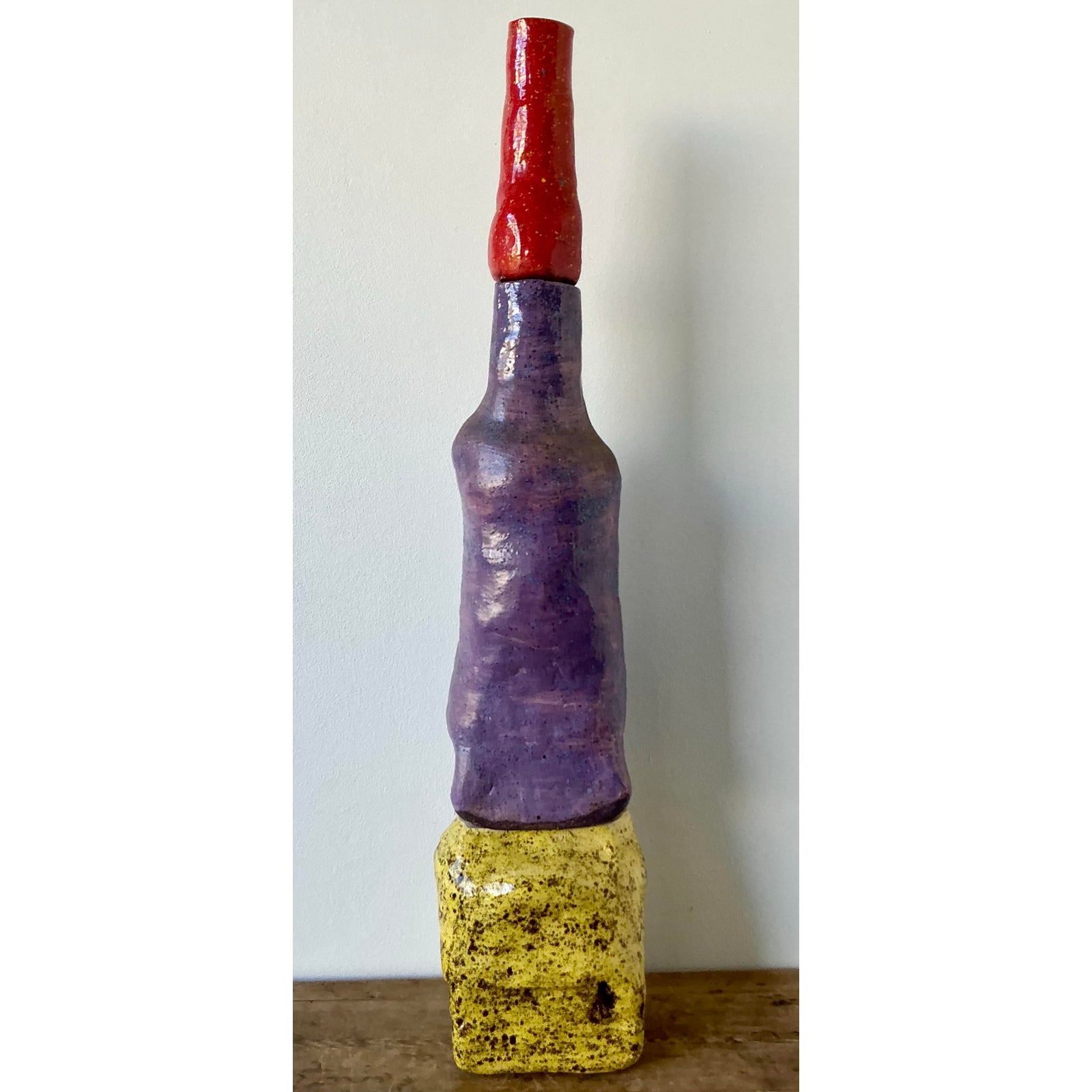 Vintage Boho Original Stacked Glazed Ceramic Totem Sculpture - Side view