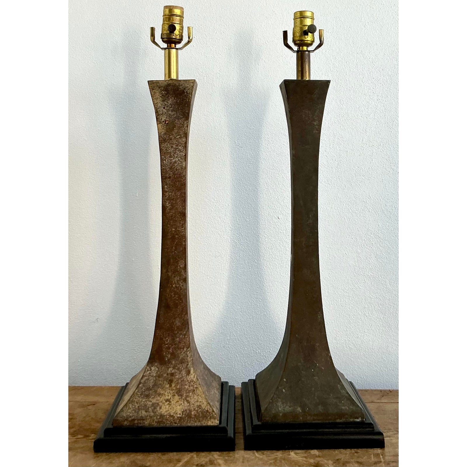 Vintage Boho Stewart Ross James Verdigris Bronze Lamps - A Pair - Side view