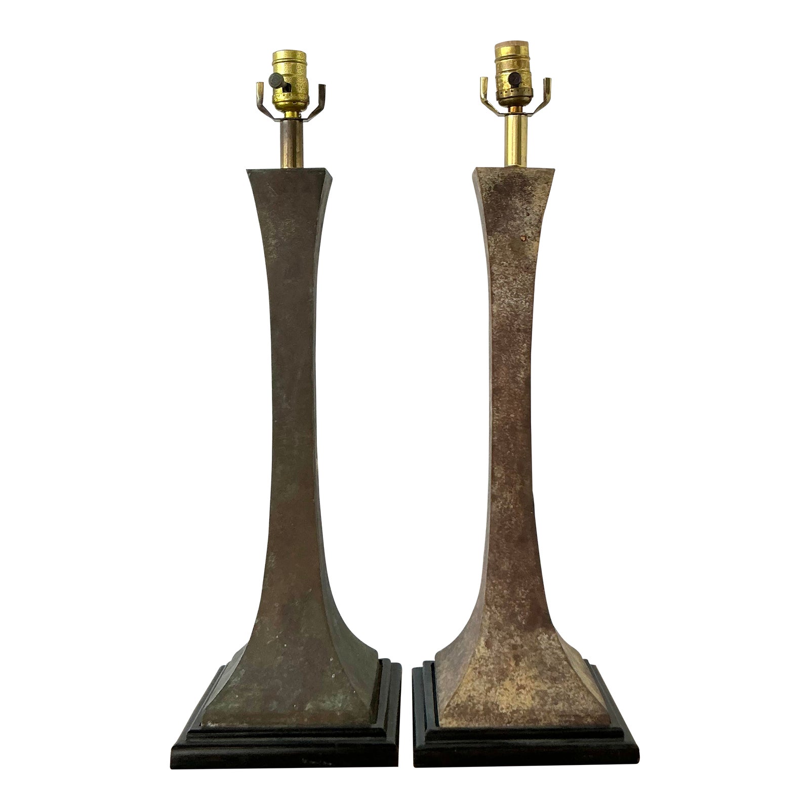 Vintage Boho Stewart Ross James Verdigris Bronze Lamps - A Pair