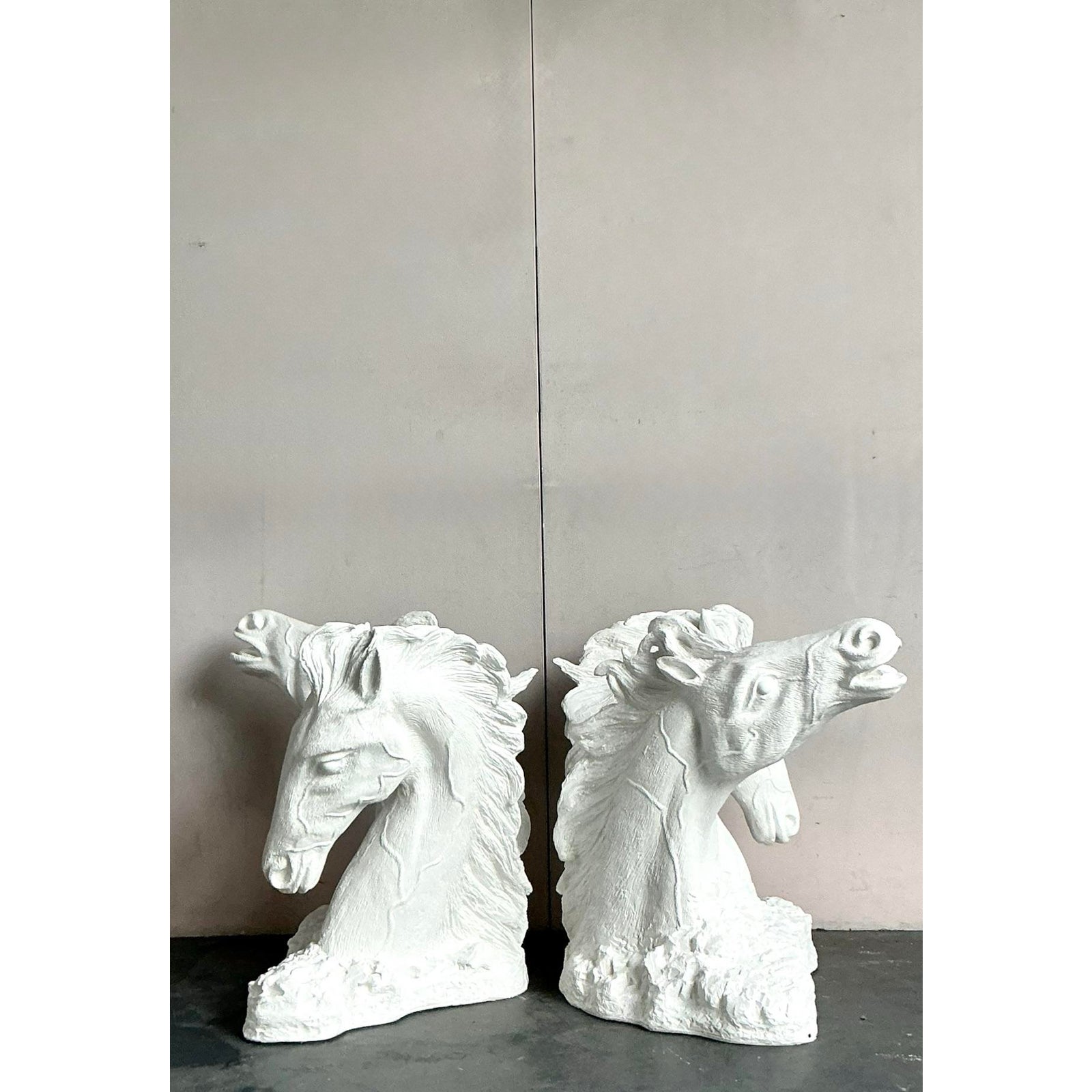 Vintage Boho Plaster Over Fiberglass Horse Dining Table Pedestals - A Pair - Top view