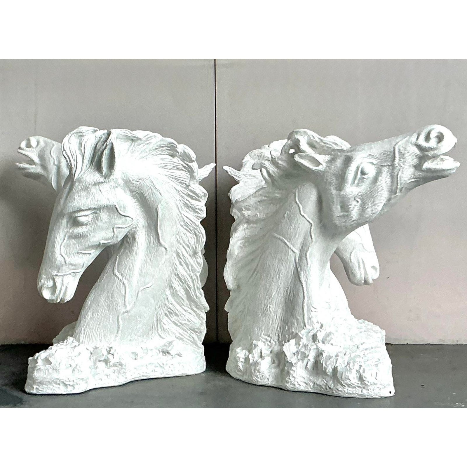 Vintage Boho Plaster Over Fiberglass Horse Dining Table Pedestals - A Pair - Detail view