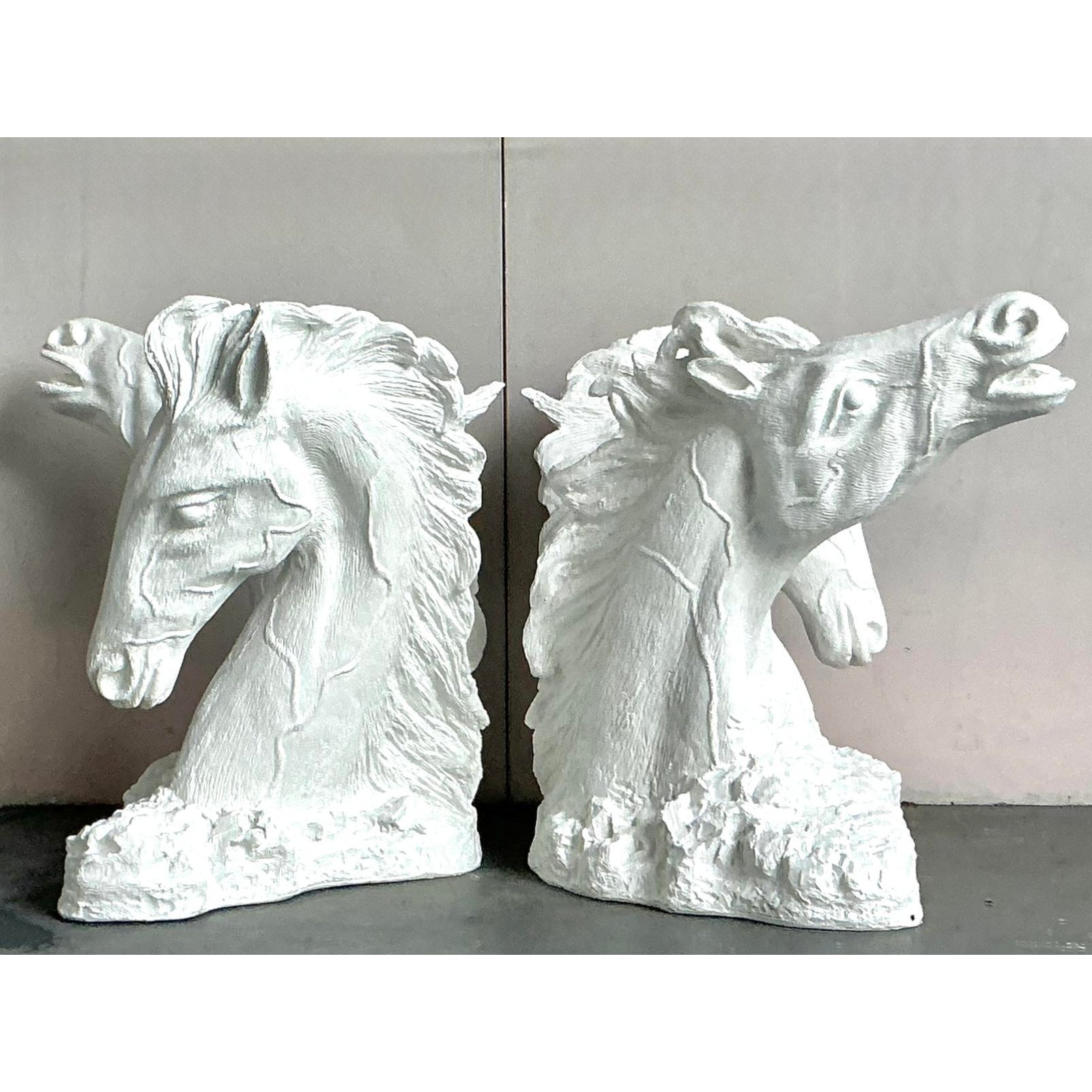 Vintage Boho Plaster Over Fiberglass Horse Dining Table Pedestals - A Pair - Back view