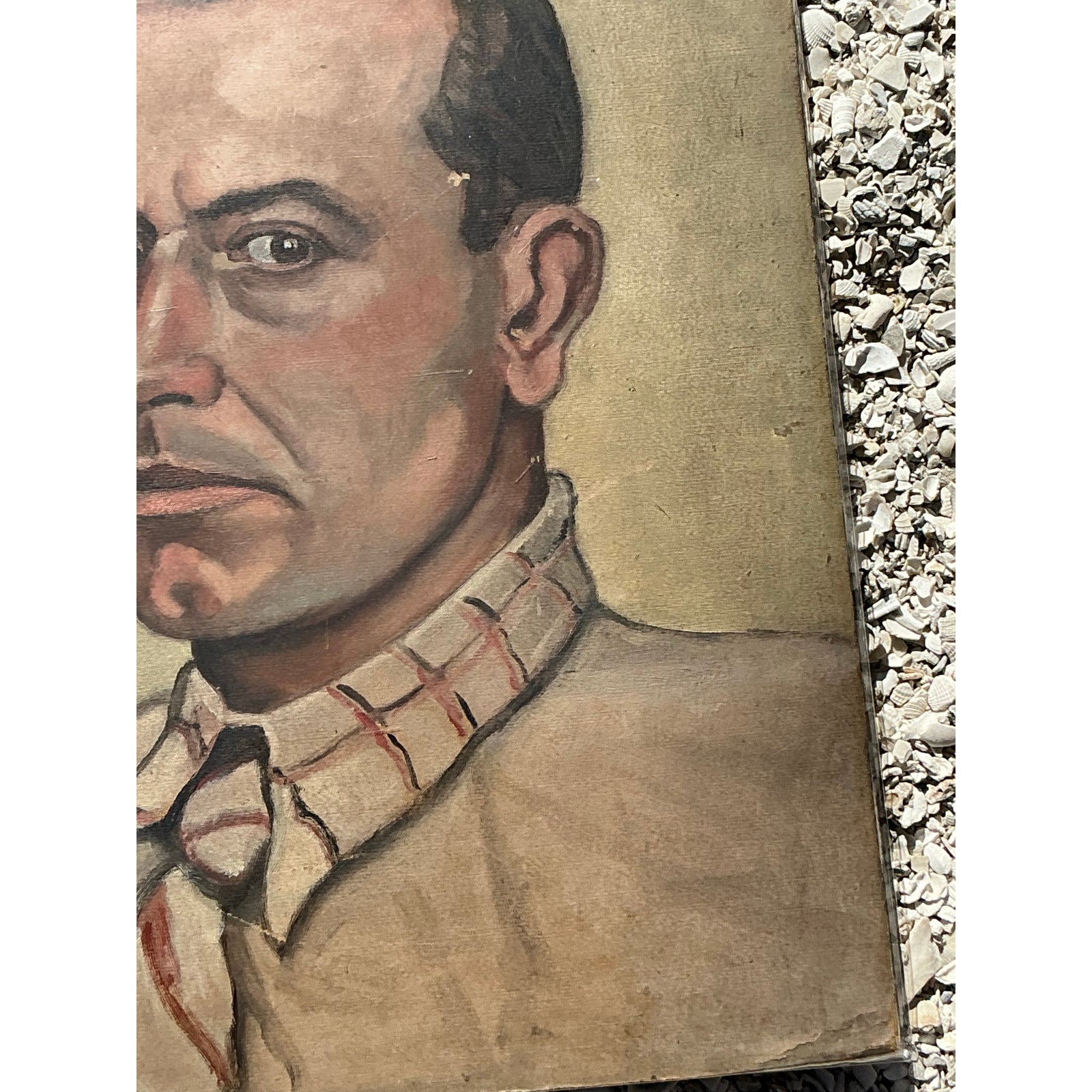 Vintage Boho Original Oil Portrait on Paper - Top view