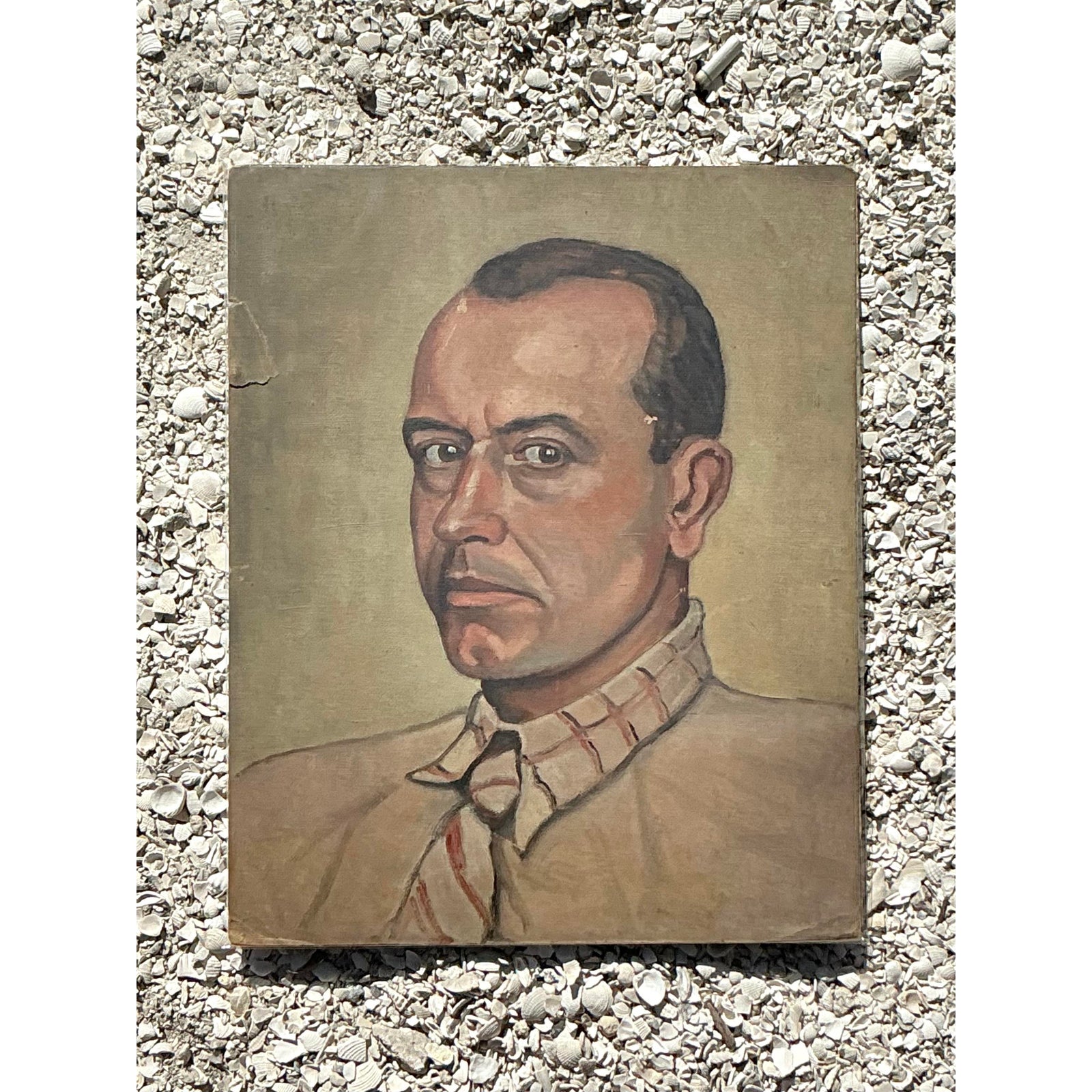 Vintage Boho Original Oil Portrait on Paper - Side view