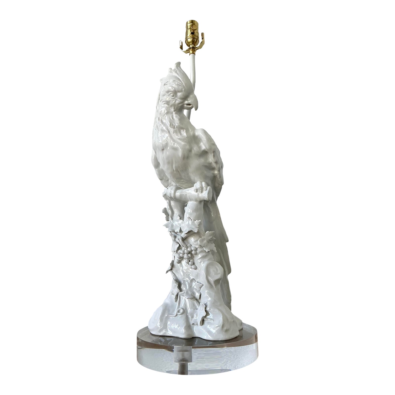 Vintage Regency Glazed Ceramic Ceramic Cockatoo Lamp