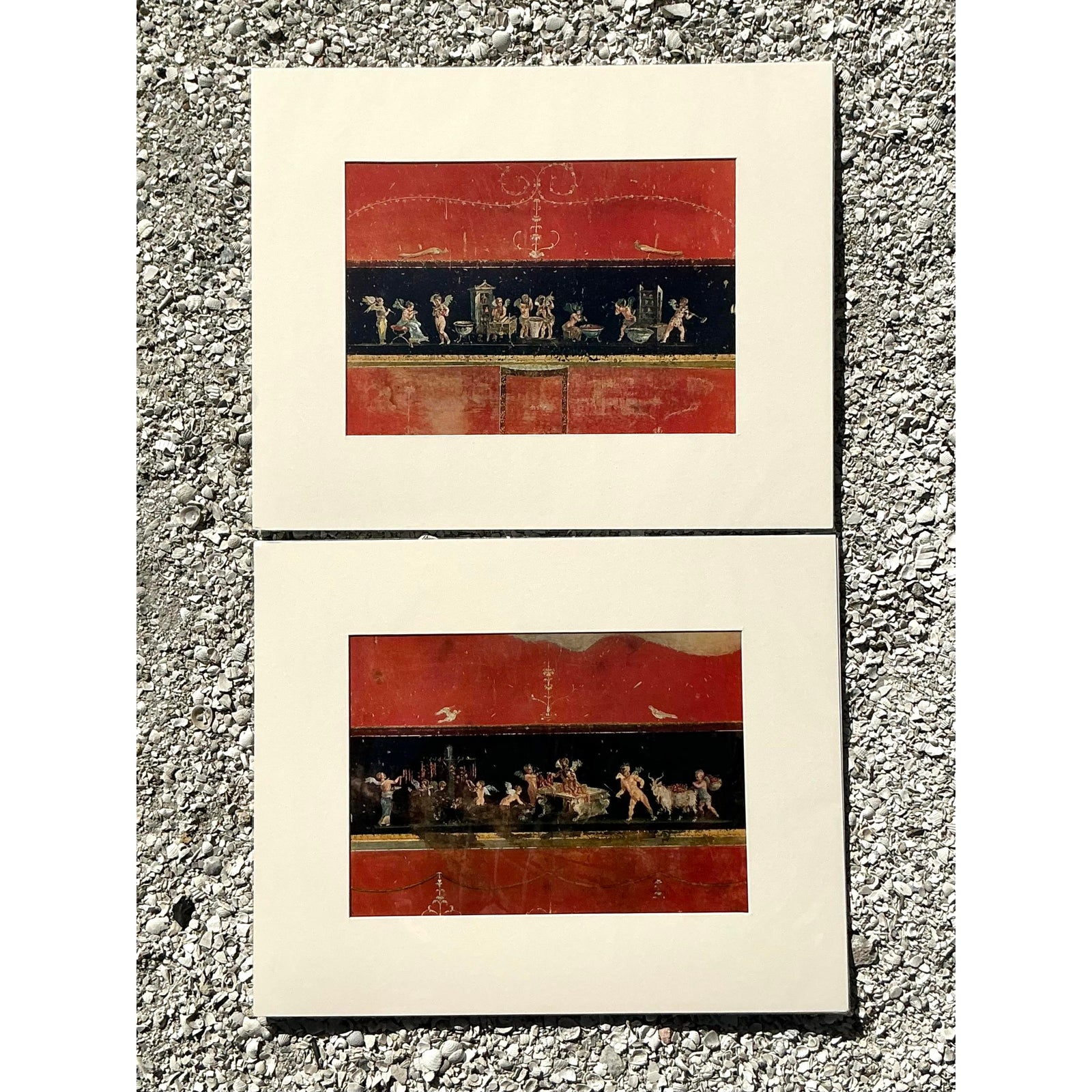 Vintage Italian Pompeii Fresco Original Prints - Set of 2 - Detail view