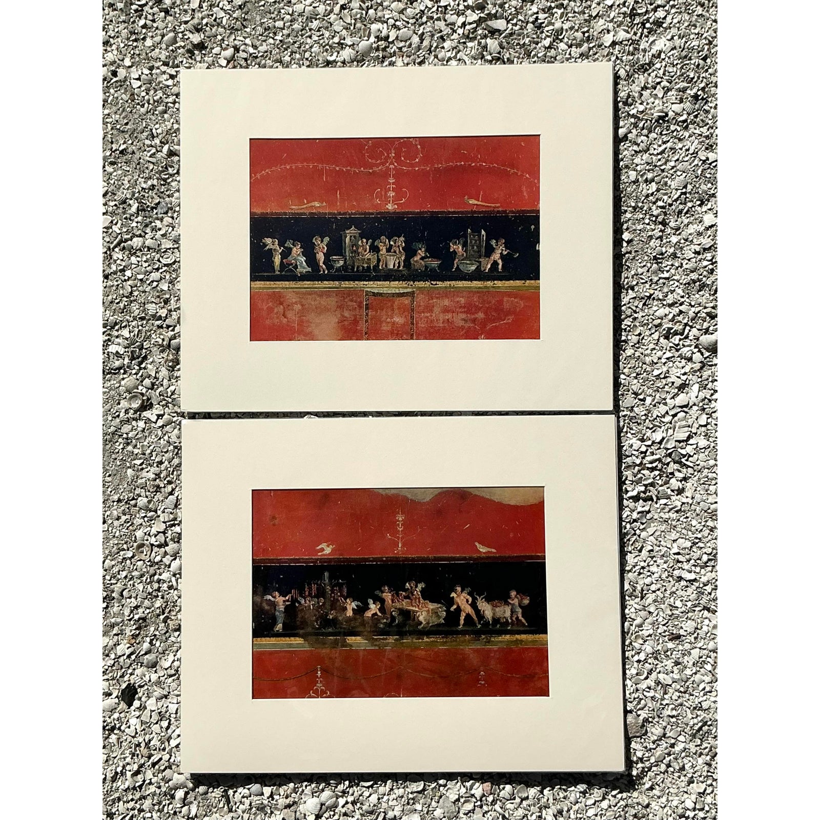 Vintage Italian Pompeii Fresco Original Prints - Set of 2 - Side view
