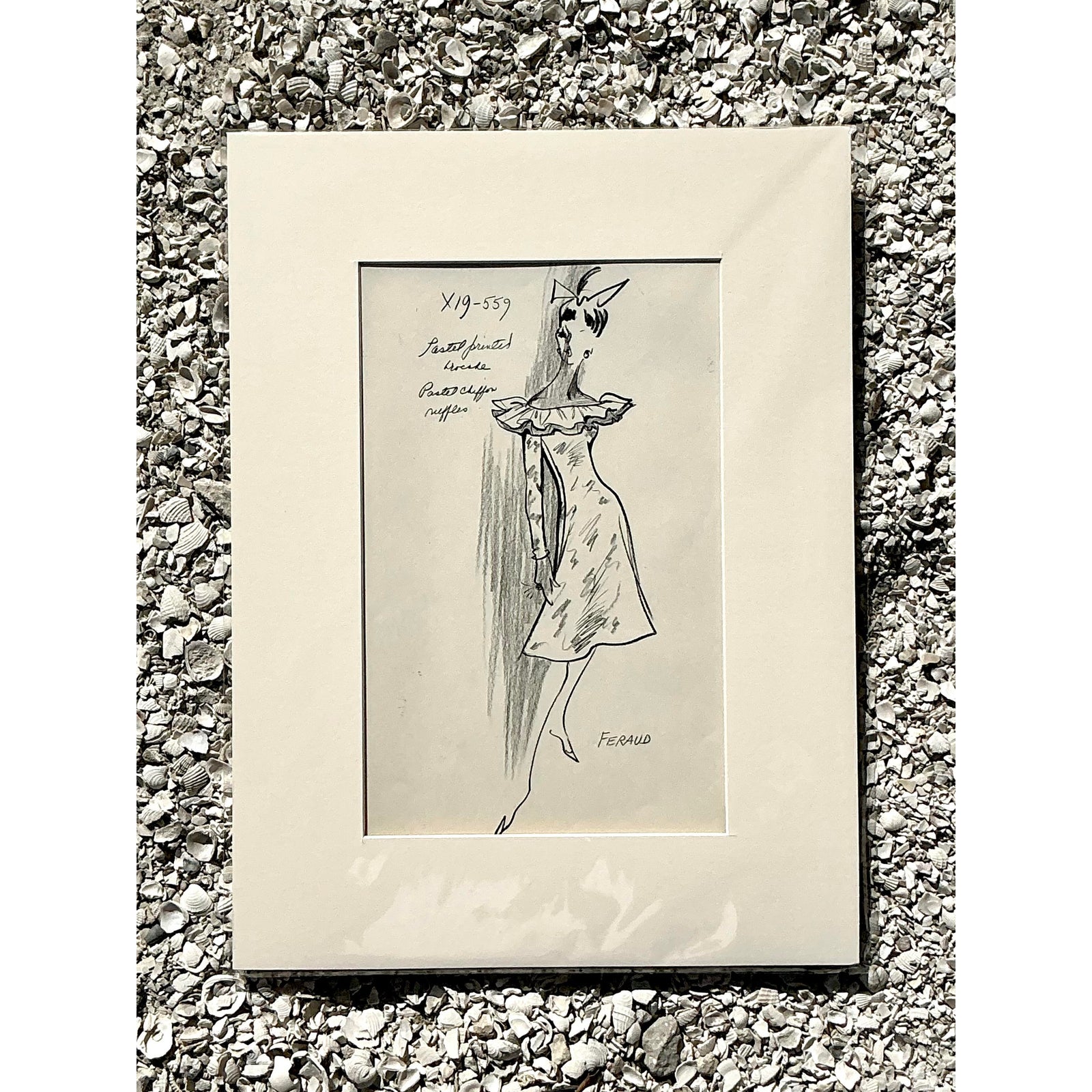 Vintage Boho 70s Original Louis Feraud Sketch - Back view
