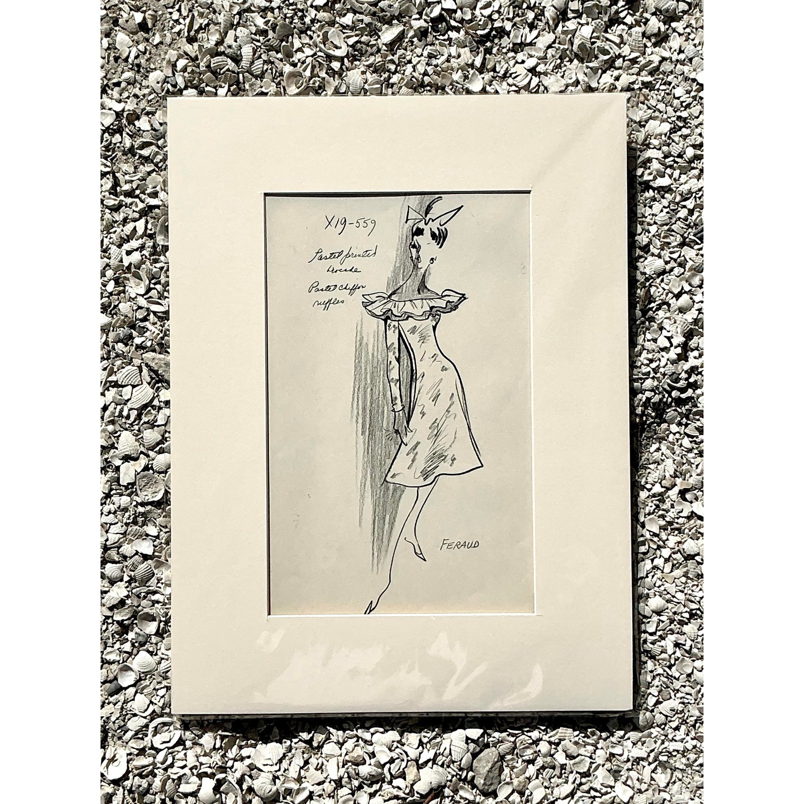 Vintage Boho 70s Original Louis Feraud Sketch - Top view