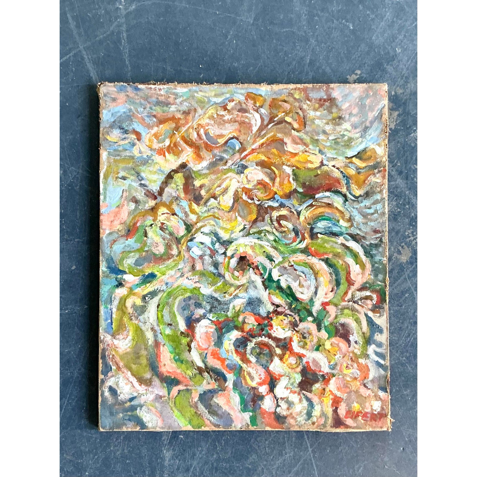 Vintage Boho Abstract Oil Painting on Canvas - Detail view