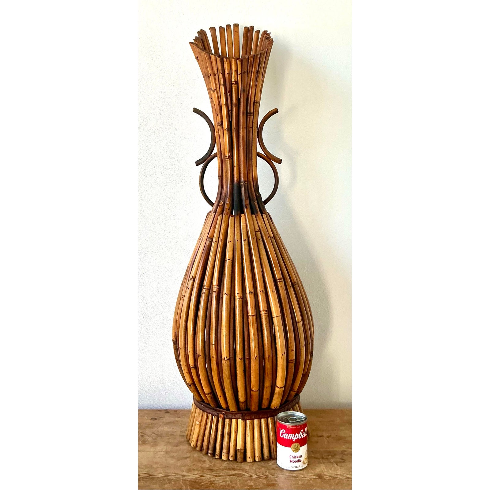 Vintage Boho Bent Bamboo Floor Vase - Back view
