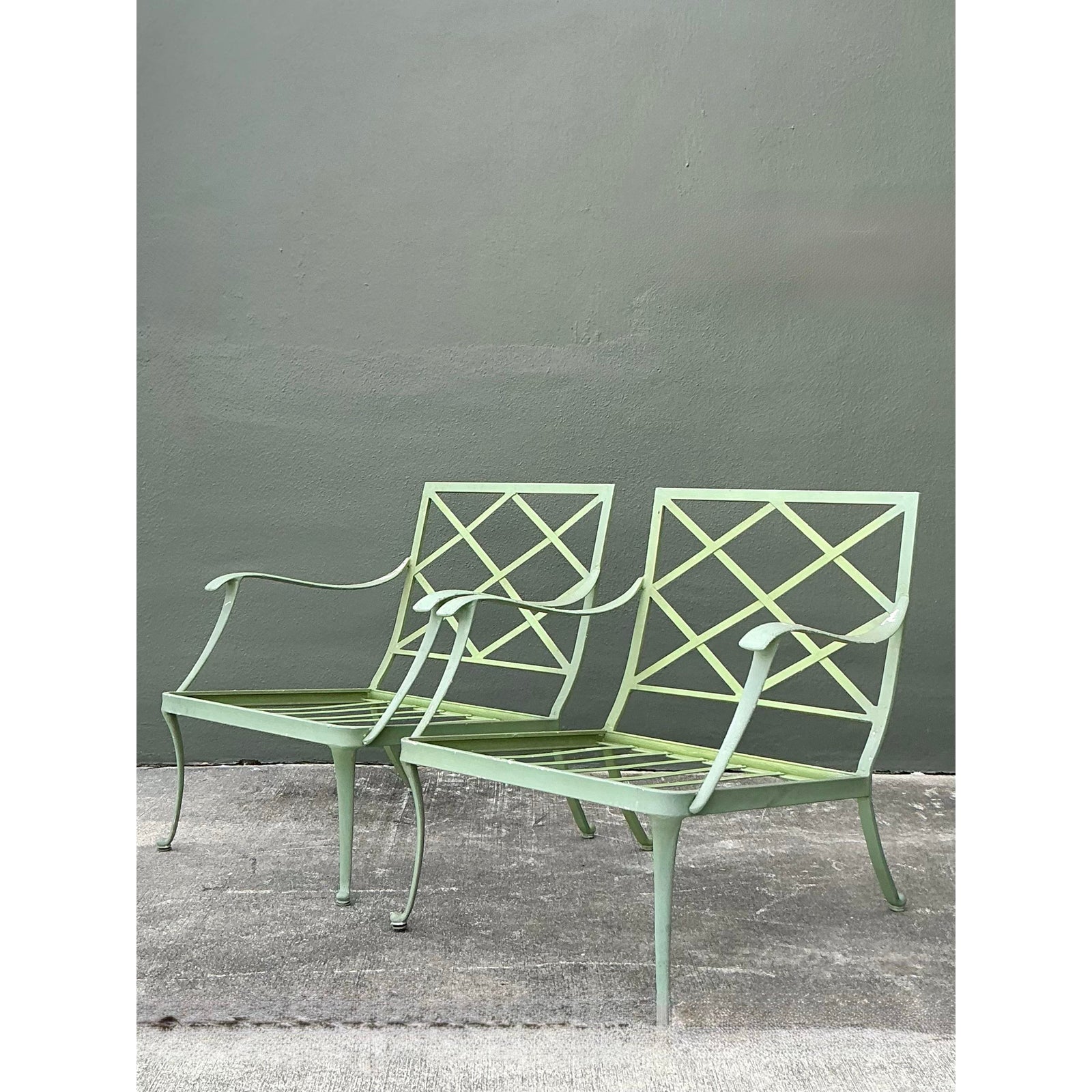 Vintage Regency Brown Jordan “Florentine” Cast Aluminum Lounge Chairs - A Pair - Back view