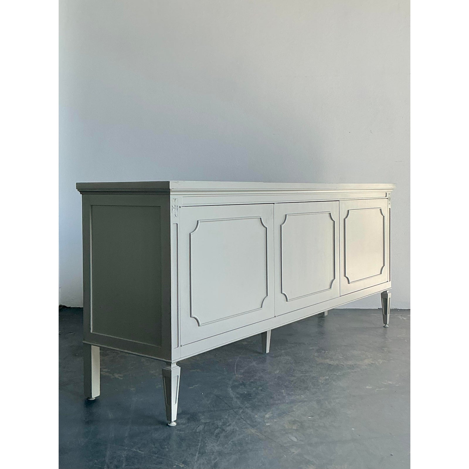 Vintage Regency Notched Millwork Marble Top Credenza - Back view