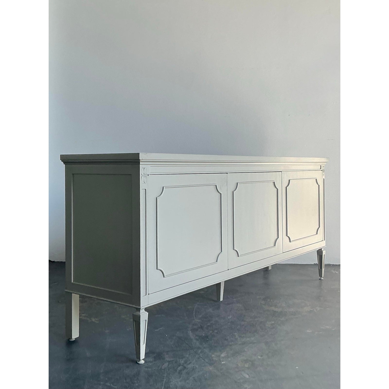 Vintage Regency Notched Millwork Marble Top Credenza - Side view