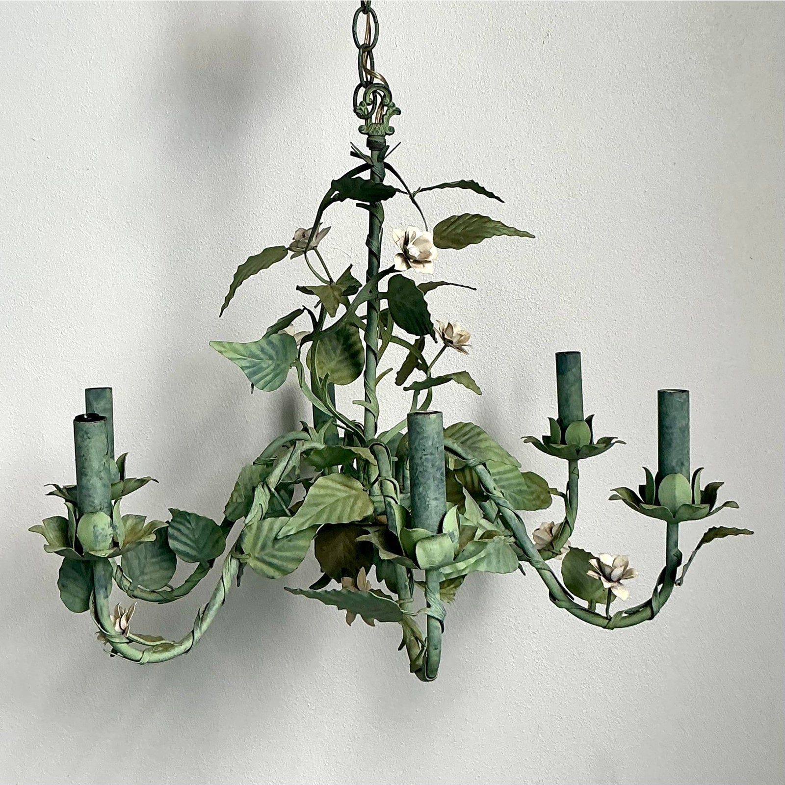 Vintage Regency Tole Rose Chandelier - Detail view