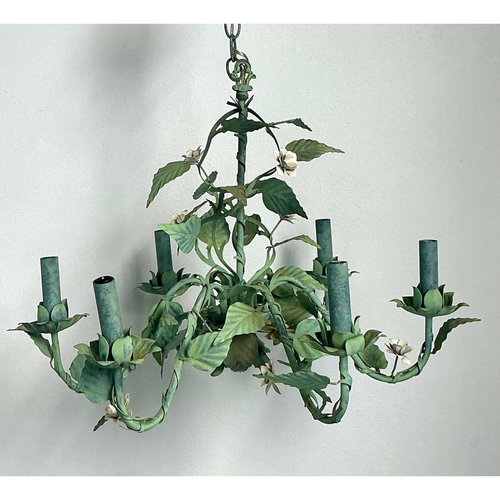 Vintage Regency Tole Rose Chandelier - Side view