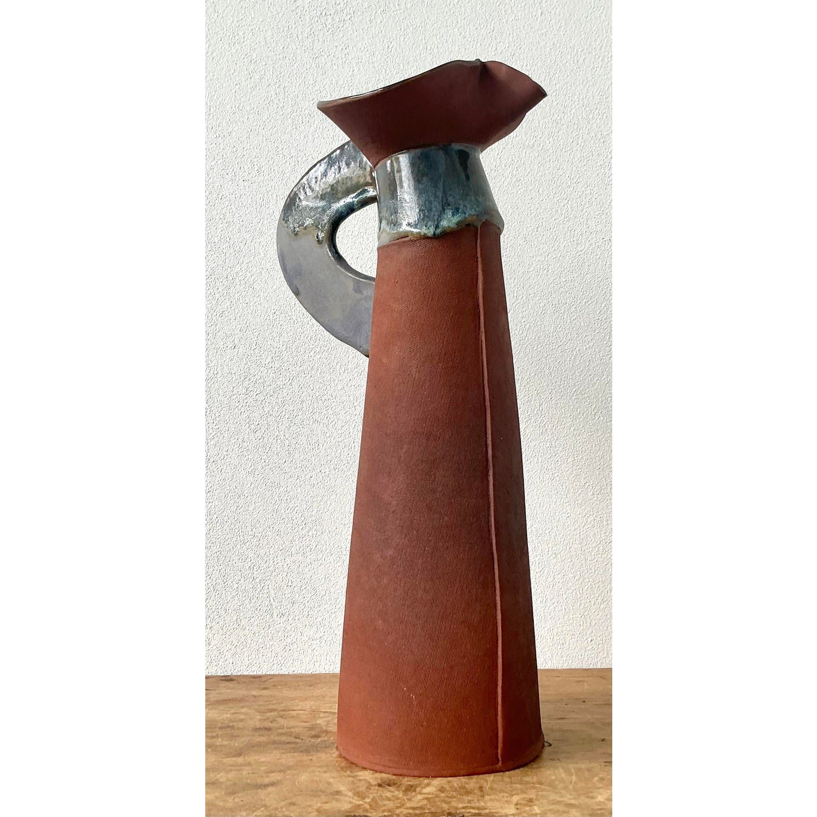 Vintage Boho Original Studio Pottery Pitcher - Side view