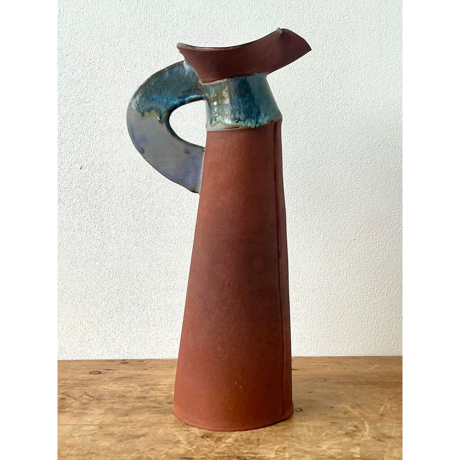 Vintage Boho Original Studio Pottery Pitcher - Back view