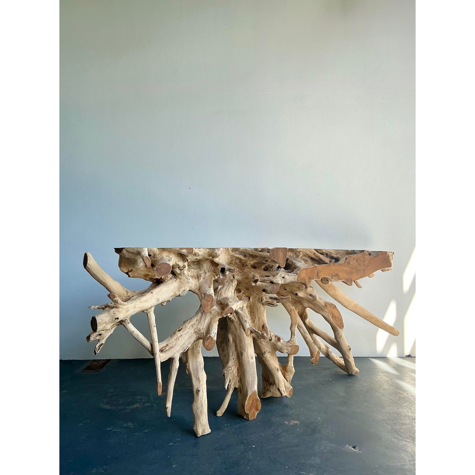 Vintage Boho Natural Root Console Table - Top view