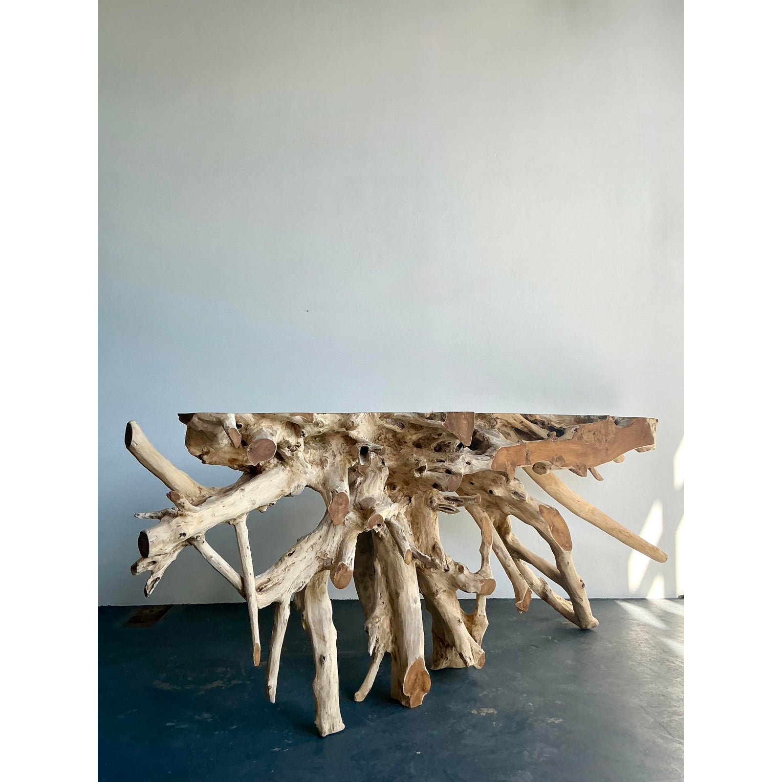 Vintage Boho Natural Root Console Table - Back view