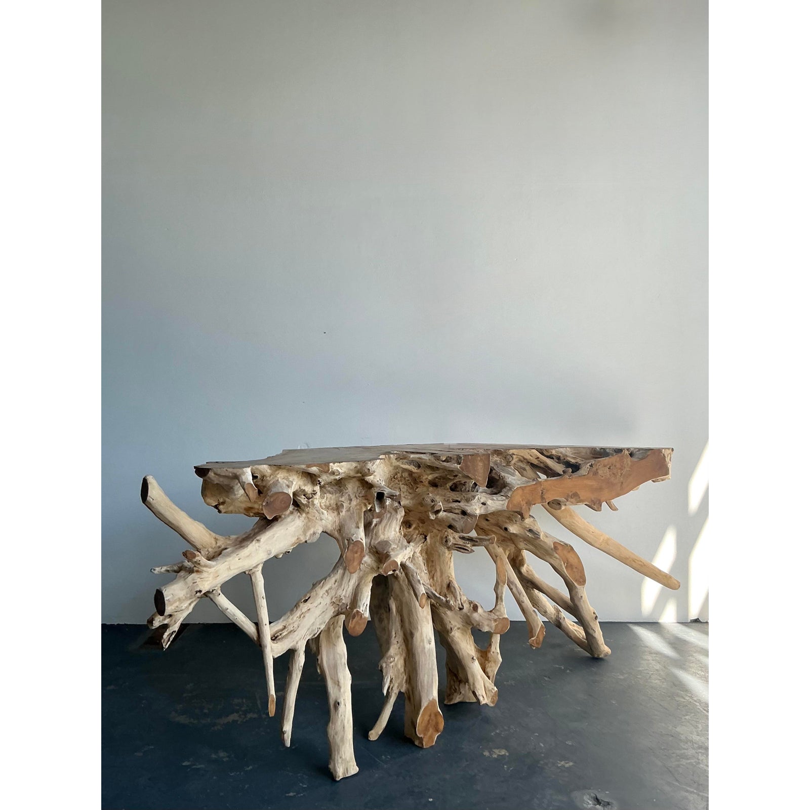 Vintage Boho Natural Root Console Table - Side view