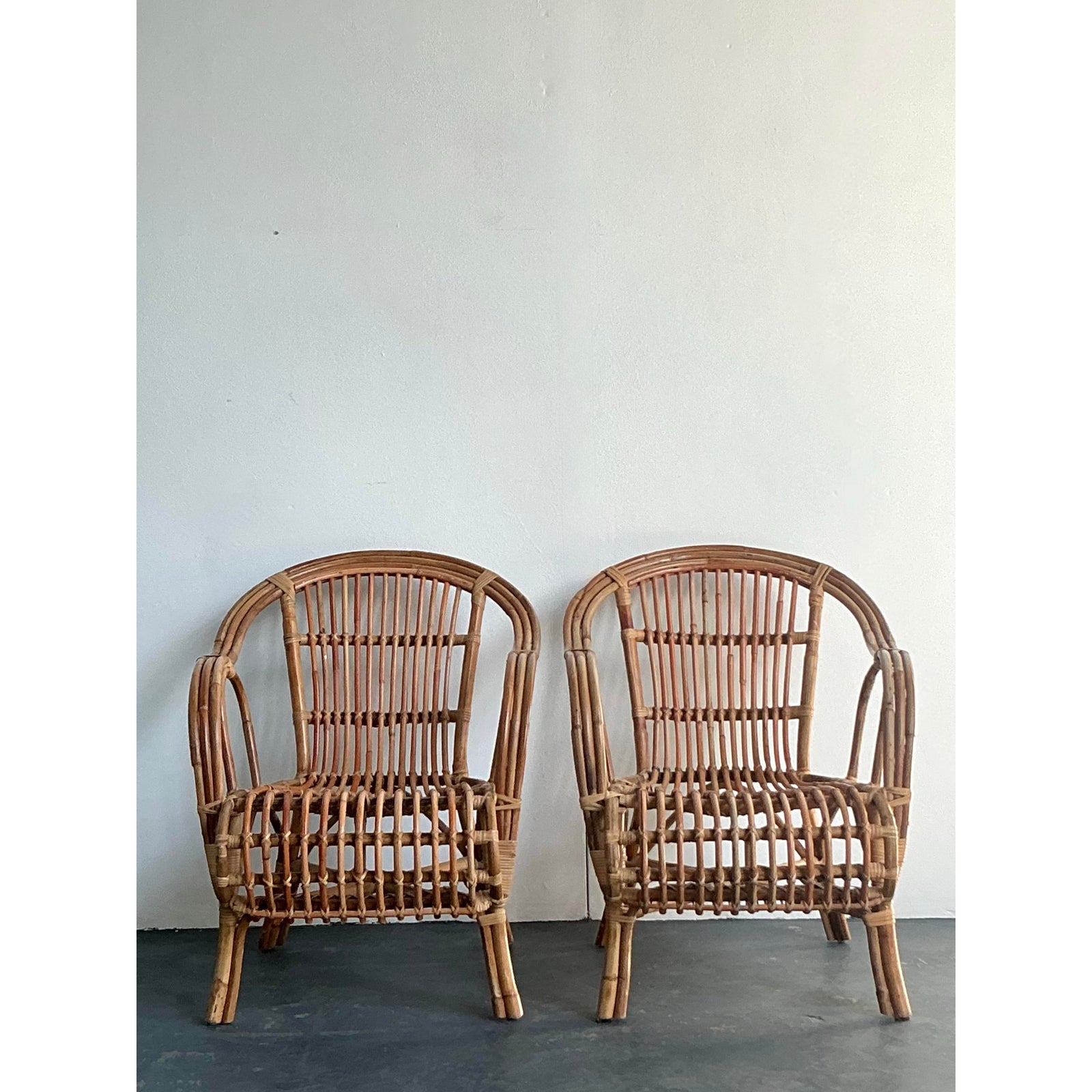 Vintage Boho Bent Rattan Lounge Chairs - A Pair - Top view