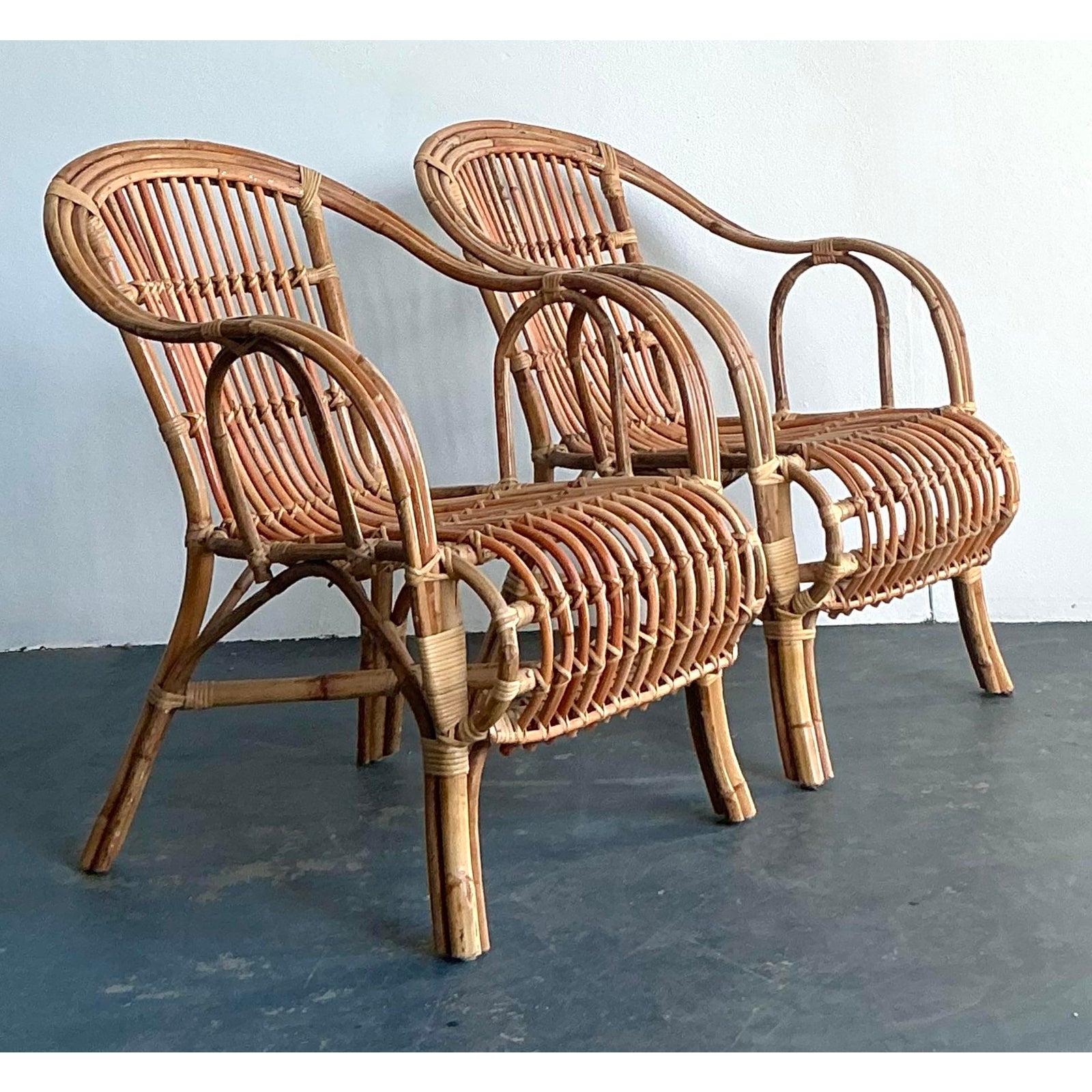 Vintage Boho Bent Rattan Lounge Chairs - A Pair - Detail view