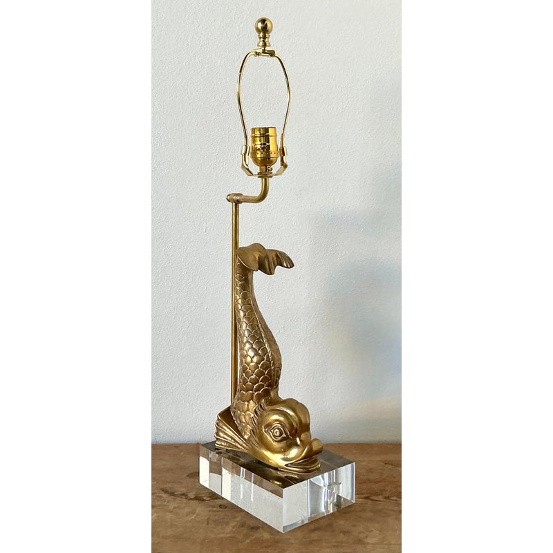 Vintage Regency Brass Koi Lamp - Top view