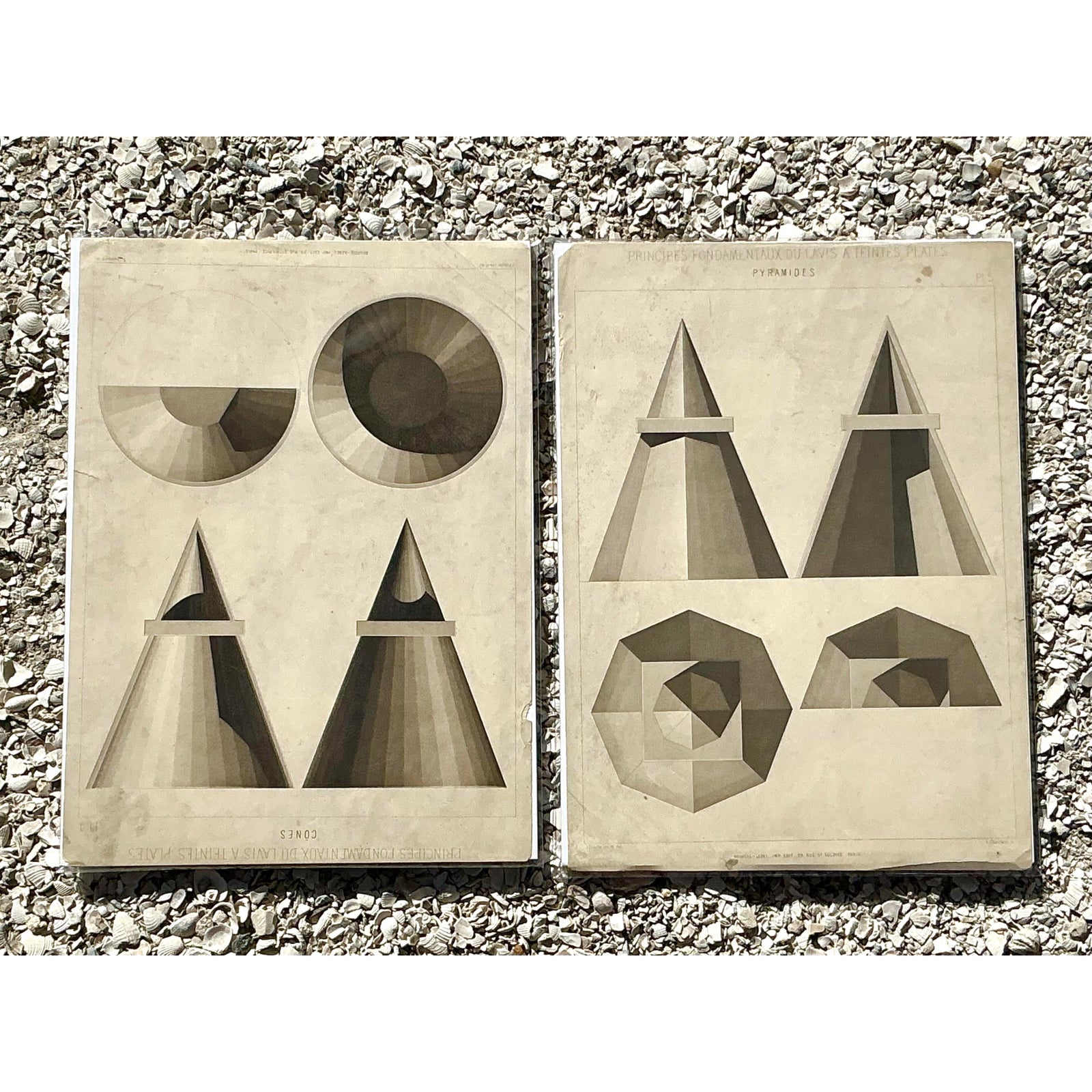 Vintage Boho Geometric Sphere Engravings - Set of 2 - Top view