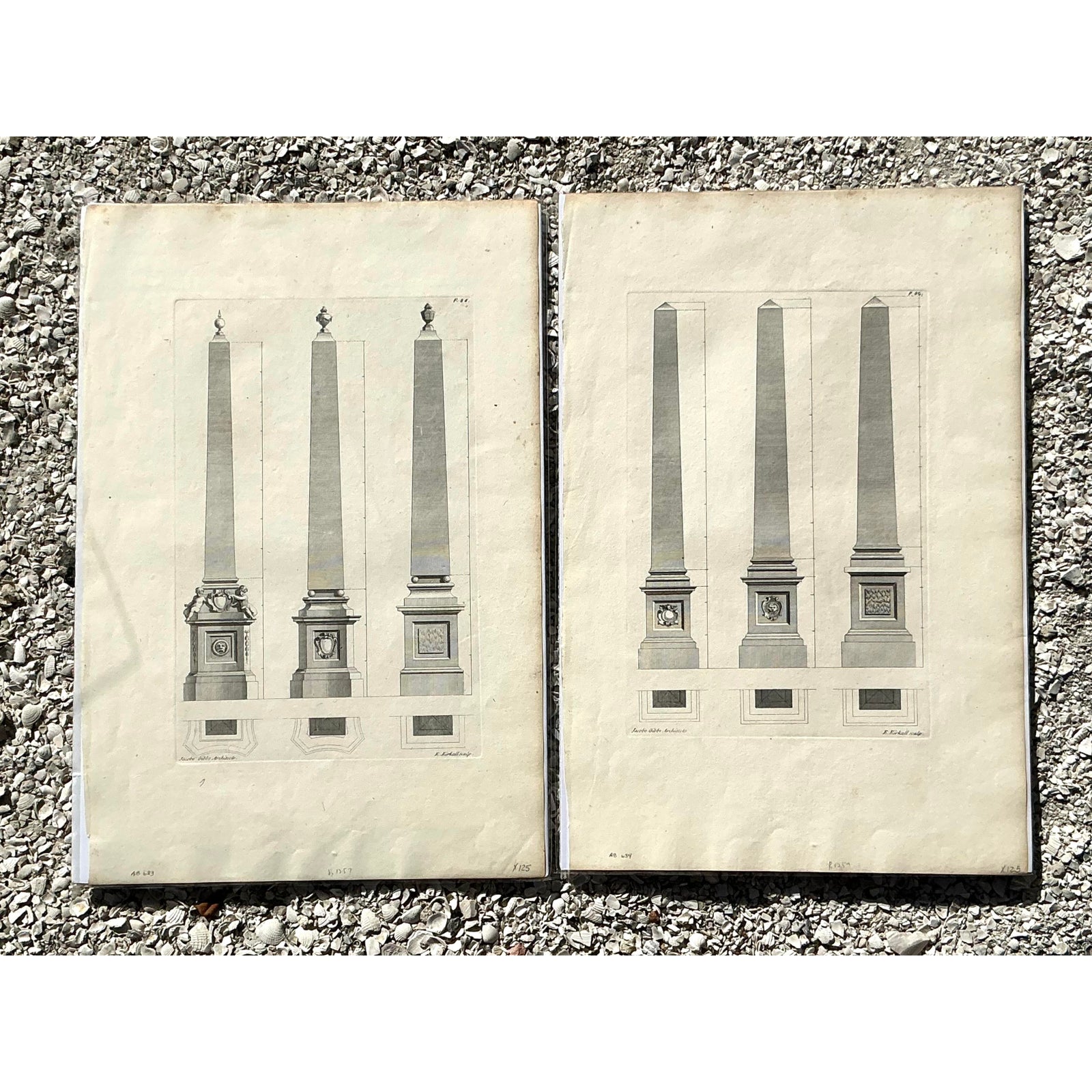 Vintage Boho Obelisk Engravings - Set of 2 - Side view
