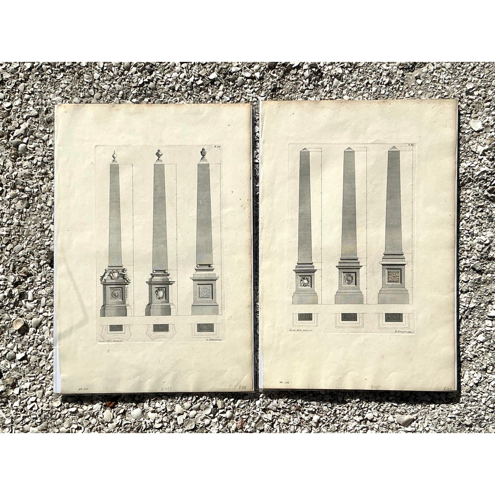 Vintage Boho Obelisk Engravings - Set of 2 - Back view