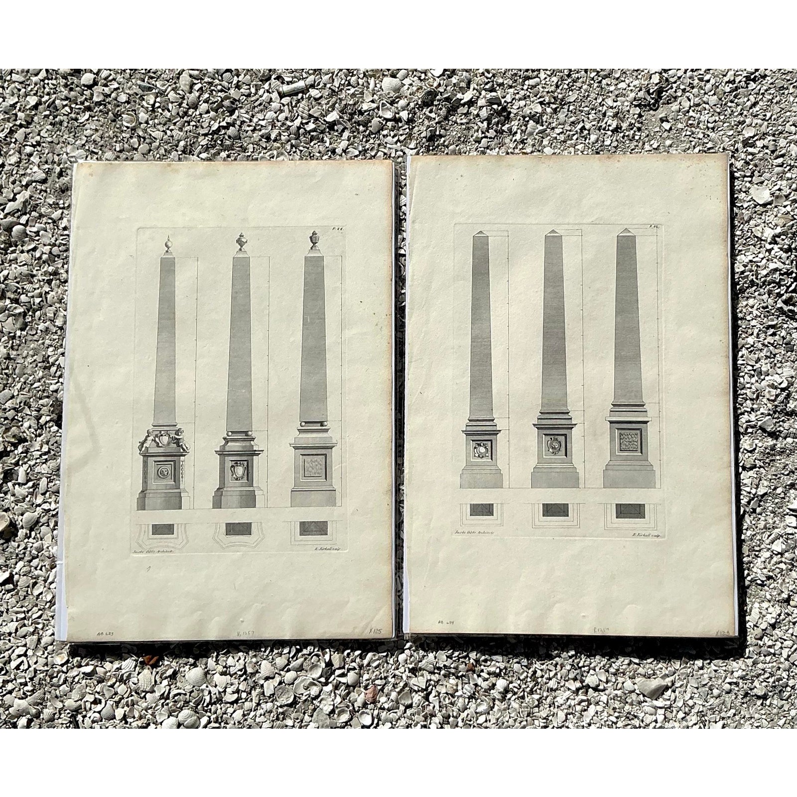 Vintage Boho Obelisk Engravings - Set of 2 - Top view
