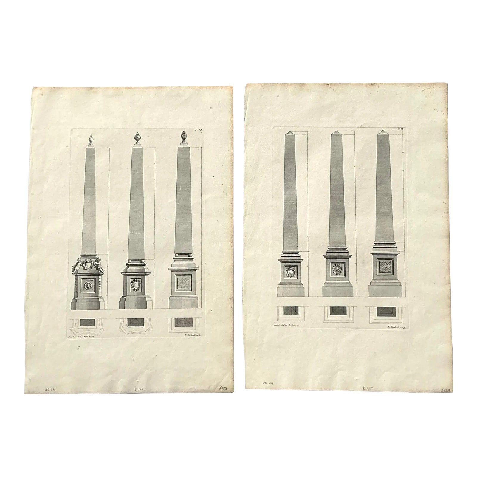 Vintage Boho Obelisk Engravings - Set of 2