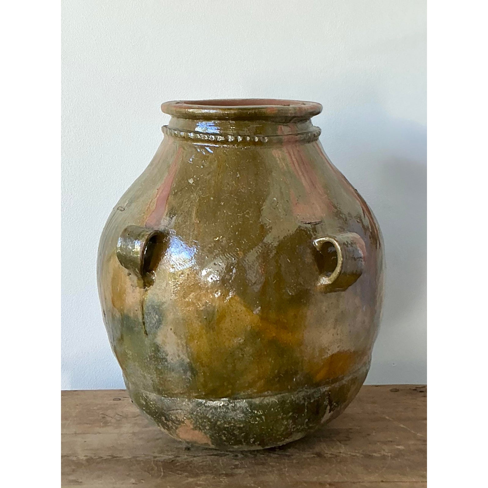 Vintage Boho Glazed Ceramic Urn - Detail view