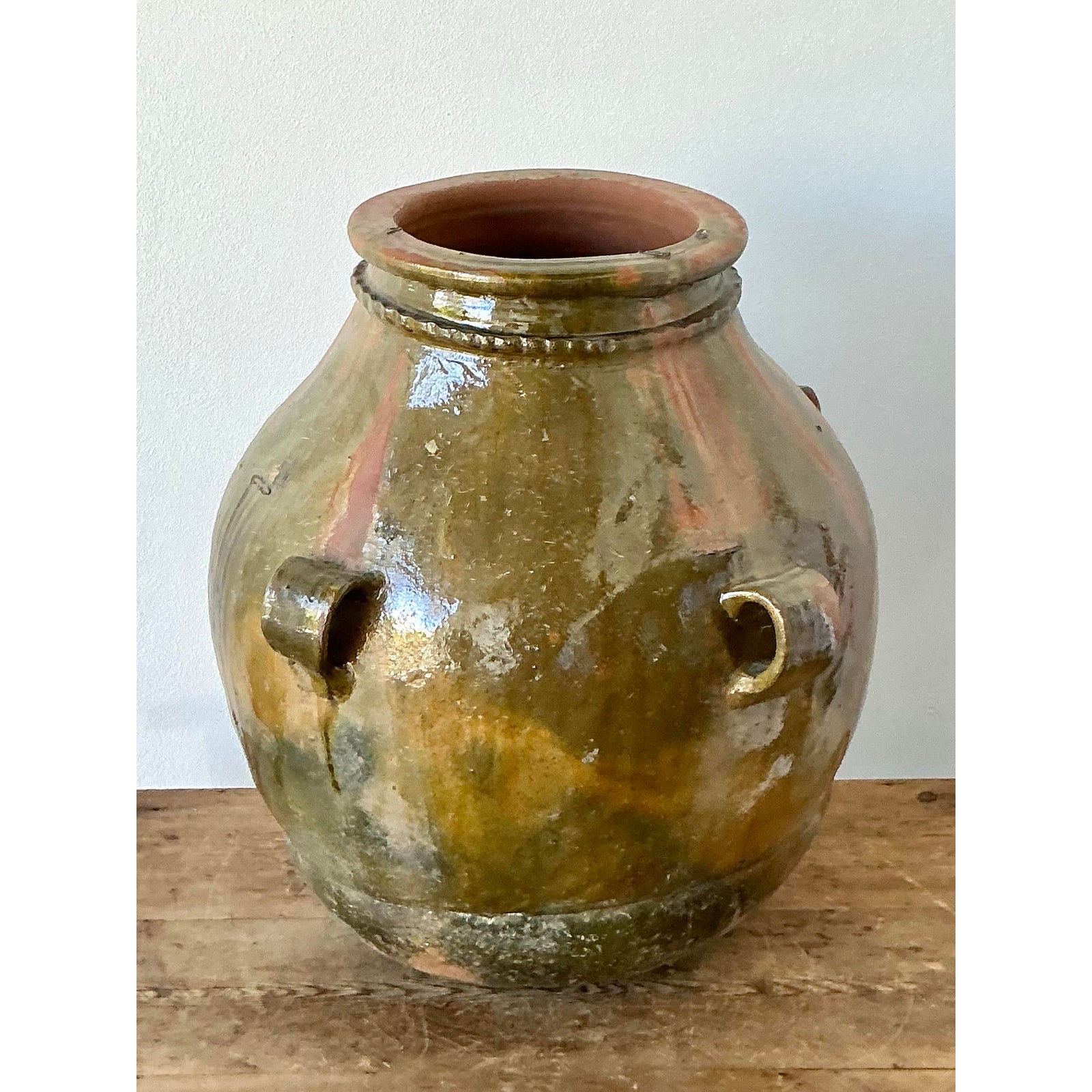 Vintage Boho Glazed Ceramic Urn - Back view