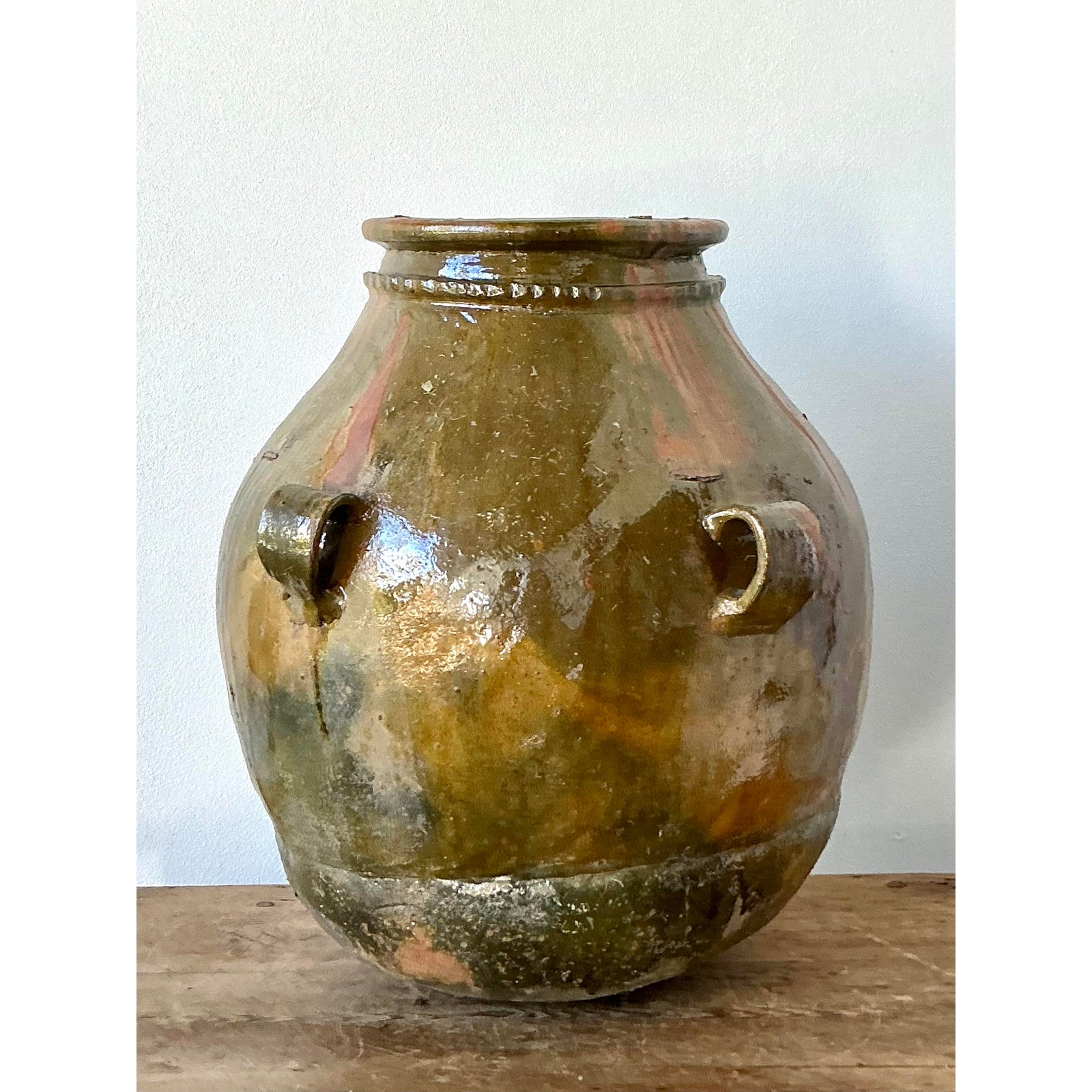 Vintage Boho Glazed Ceramic Urn - Top view